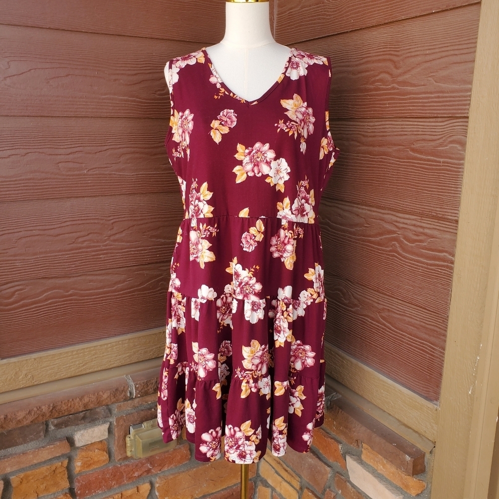Absolutely Famous Burgundy Red Floral Sleeveless Women's Sundress Size XL